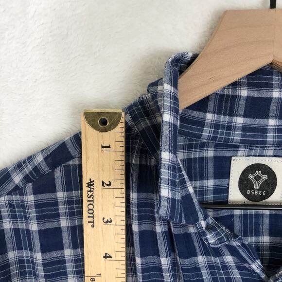 BSBEE 100% Cotton Shirt Women's Sz L Blue Plaid Long Sleeve Button Drop Shoulder - Picture 9 of 13